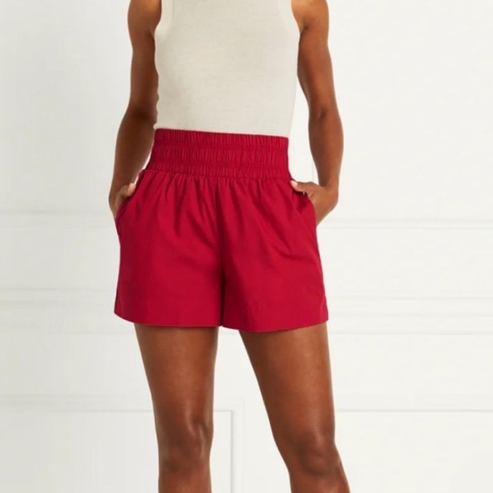 NWT Hill House The Livie Nap Shorts Cherry Red Smocked Waist with Pockets Cotton